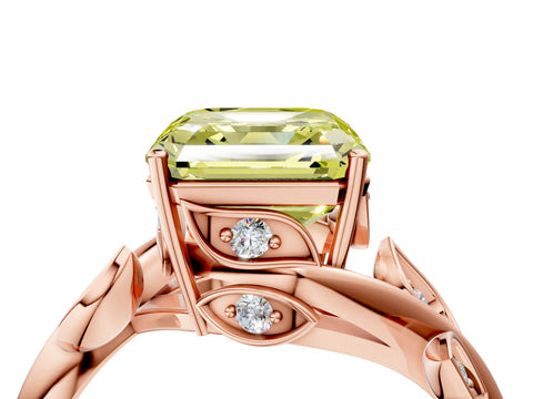Rose gold Fancy Yellow Asscher Cut Solitaire Twist Engagement Ring with Leaf Accents and Prong Setting_16