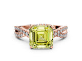 Rose gold Fancy Yellow Asscher Cut Solitaire Twist Pave Diamond Engagement Ring with Prong Setting