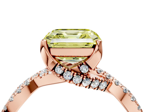 Rose gold Fancy Yellow Asscher Cut Solitaire Twist Pave Diamond Engagement Ring with Prong Setting_28