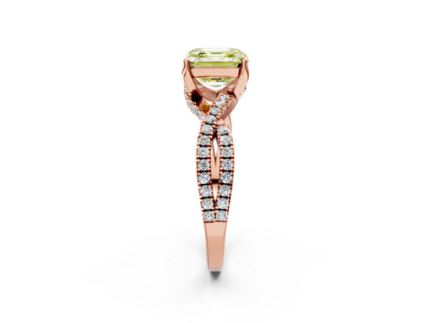 Rose gold Fancy Yellow Asscher Cut Solitaire Twist Pave Diamond Engagement Ring with Prong Setting_2