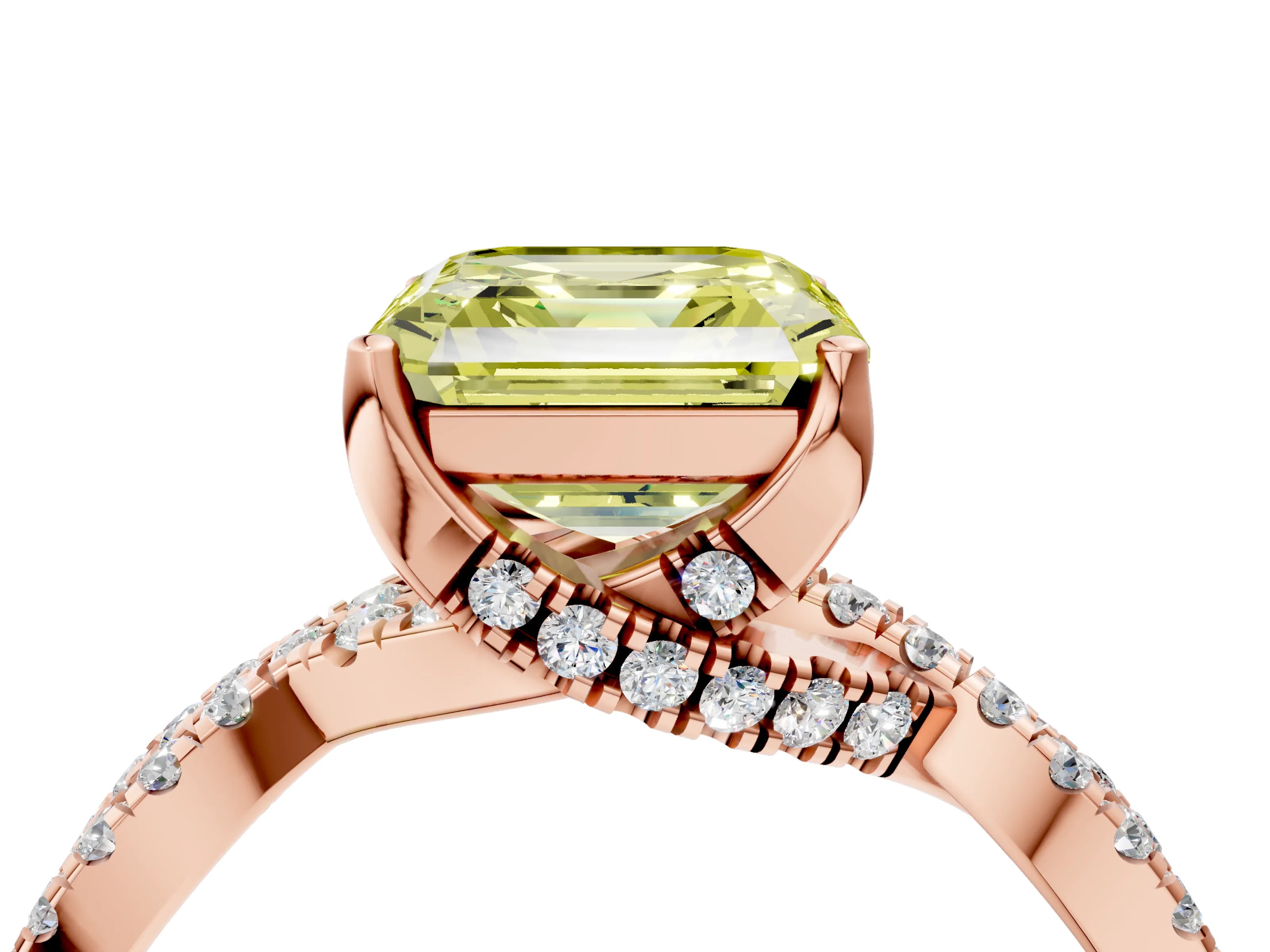 Rose gold Fancy Yellow Asscher Cut Solitaire Twist Pave Diamond Engagement Ring with Prong Setting_4