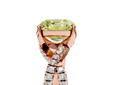 Rose gold Fancy Yellow Asscher Cut Solitaire Twist Pave Diamond Engagement Ring with Prong Setting_5