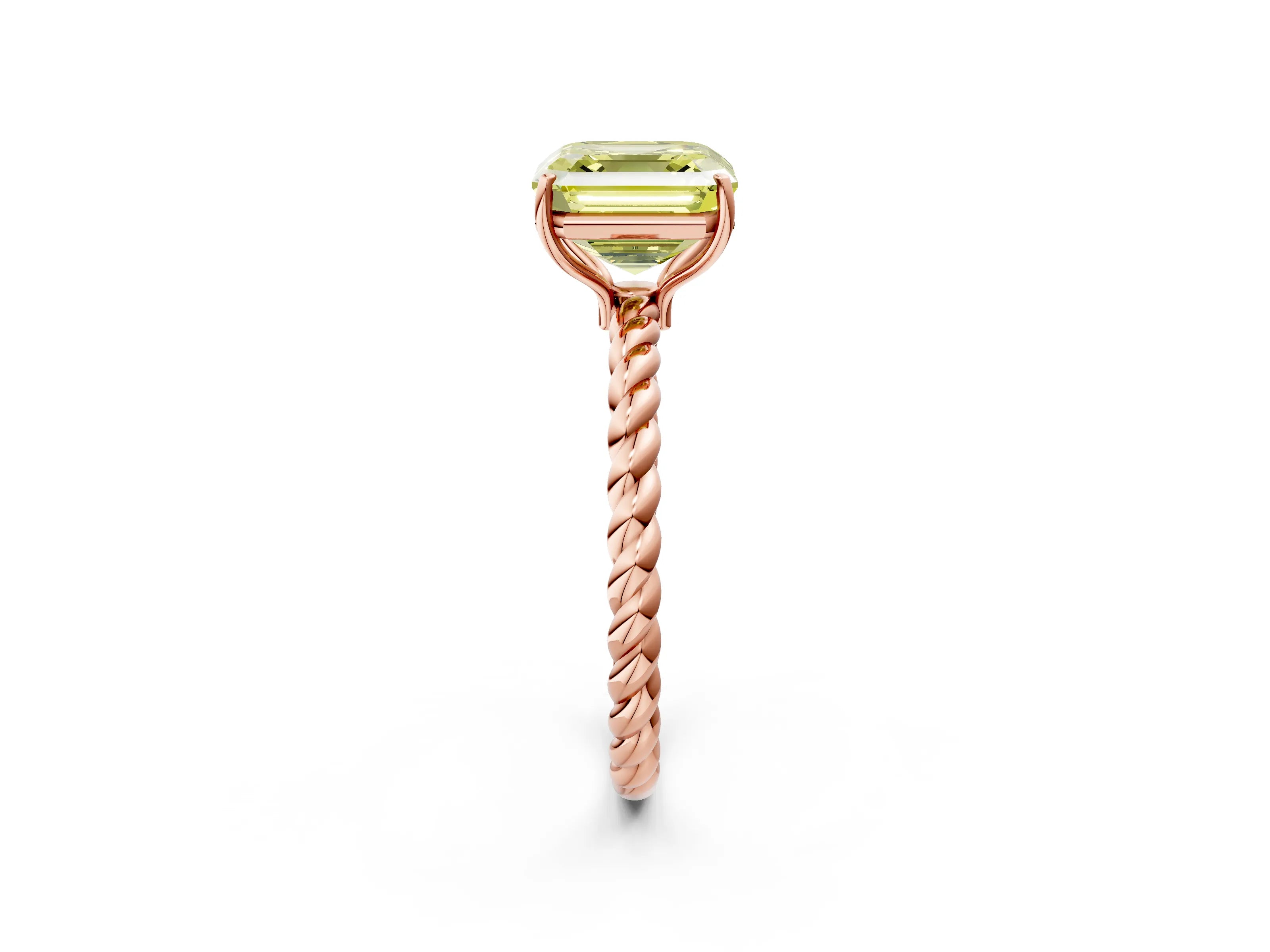 Rose gold Fancy Yellow Asscher Cut Solitaire Twisted Band 4-Prong Ring_2