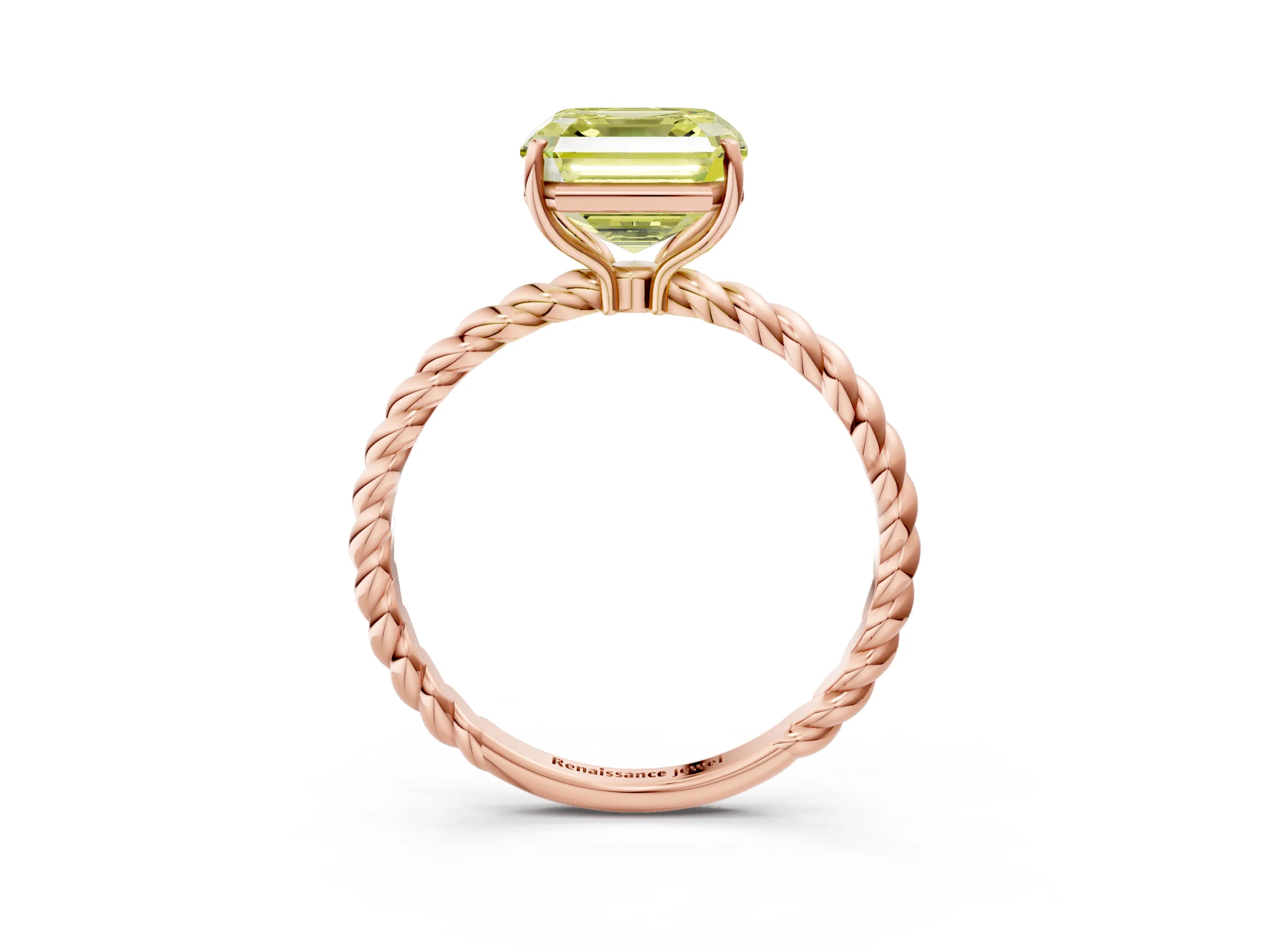 Rose gold Fancy Yellow Asscher Cut Solitaire Twisted Band 4-Prong Ring_3