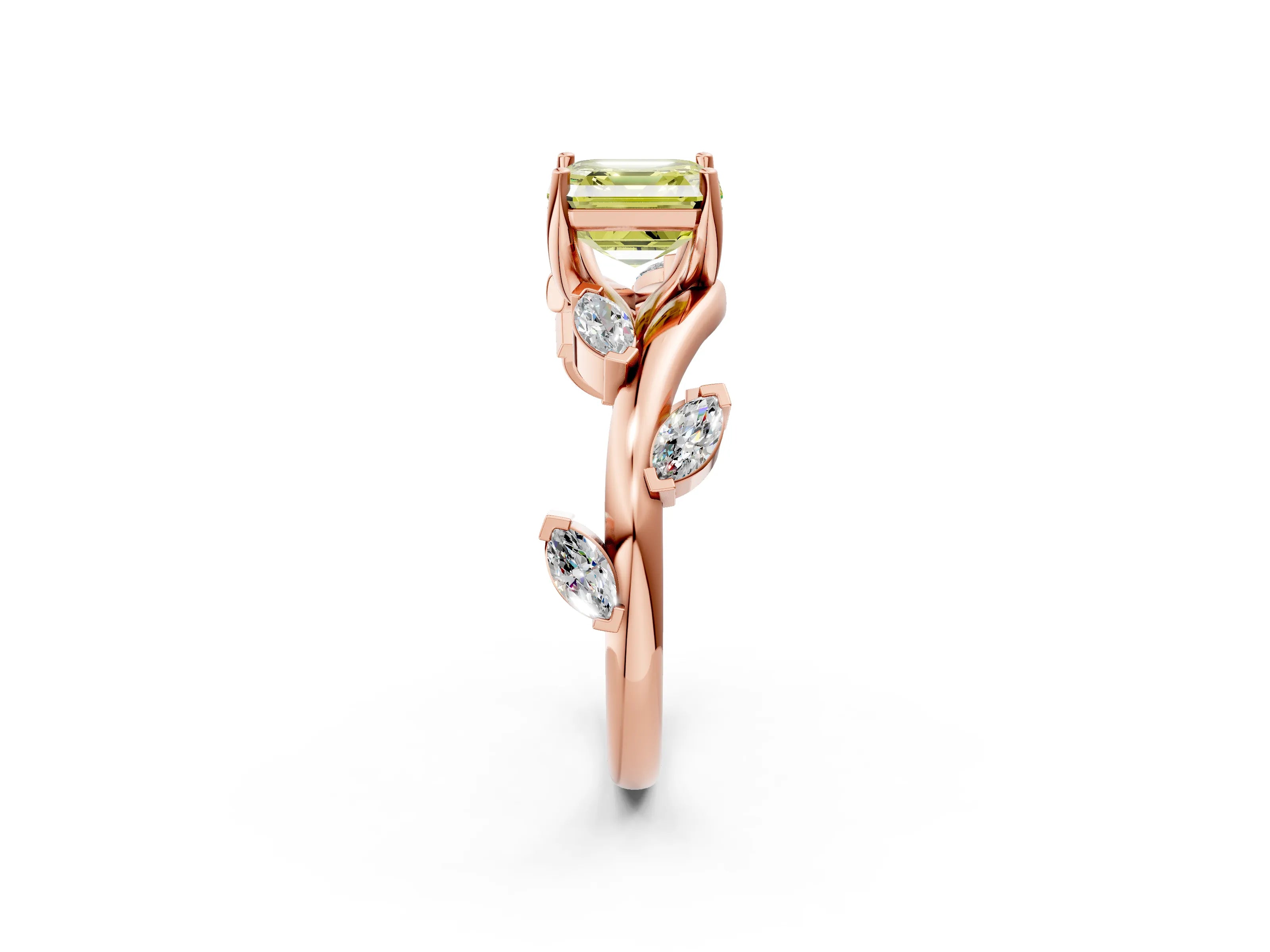Rose gold Fancy Yellow Asscher Cut Solitaire Twisted Band Marquise Accent Prong Setting Ring_2