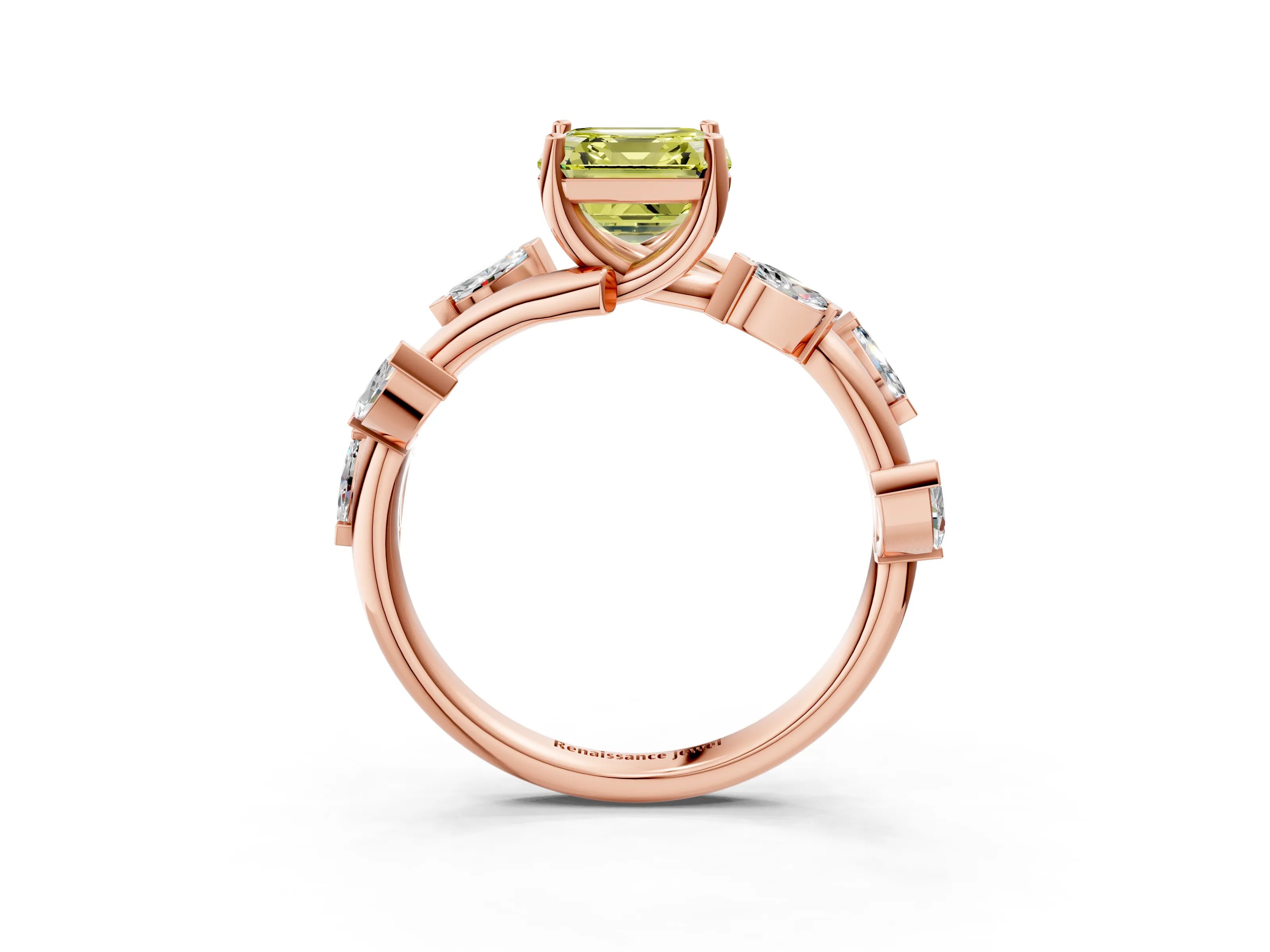 Rose gold Fancy Yellow Asscher Cut Solitaire Twisted Band Marquise Accent Prong Setting Ring_3