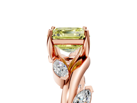Rose gold Fancy Yellow Asscher Cut Solitaire Twisted Band Marquise Accent Prong Setting Ring_5