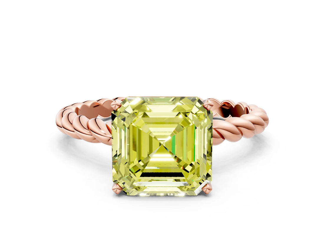 Rose gold Fancy Yellow Asscher  Cut Solitaire Twisted Band with Four-Prong Setting_29