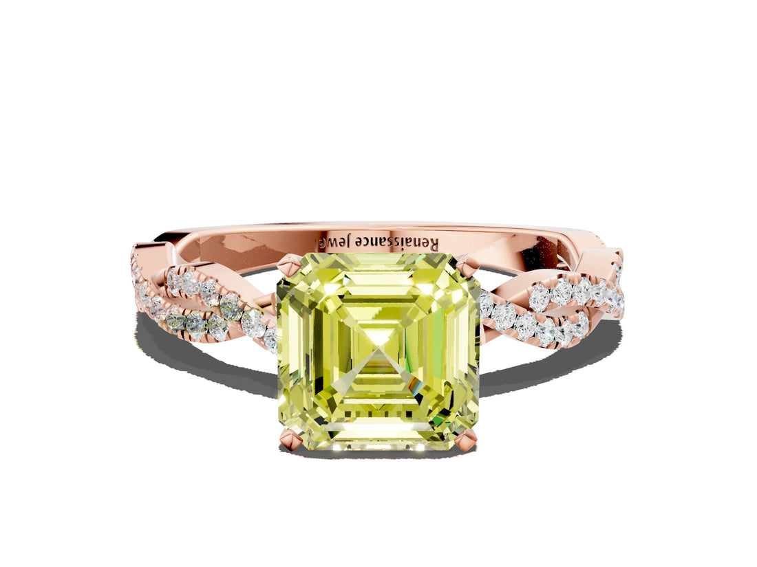 Rose gold Fancy Yellow Asscher Cut Solitaire Twisted Pave Band with Four-Prong Setting_3