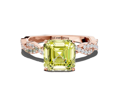 Rose gold Fancy Yellow Asscher Cut Solitaire Twisted Pave Band with Four-Prong Setting_3