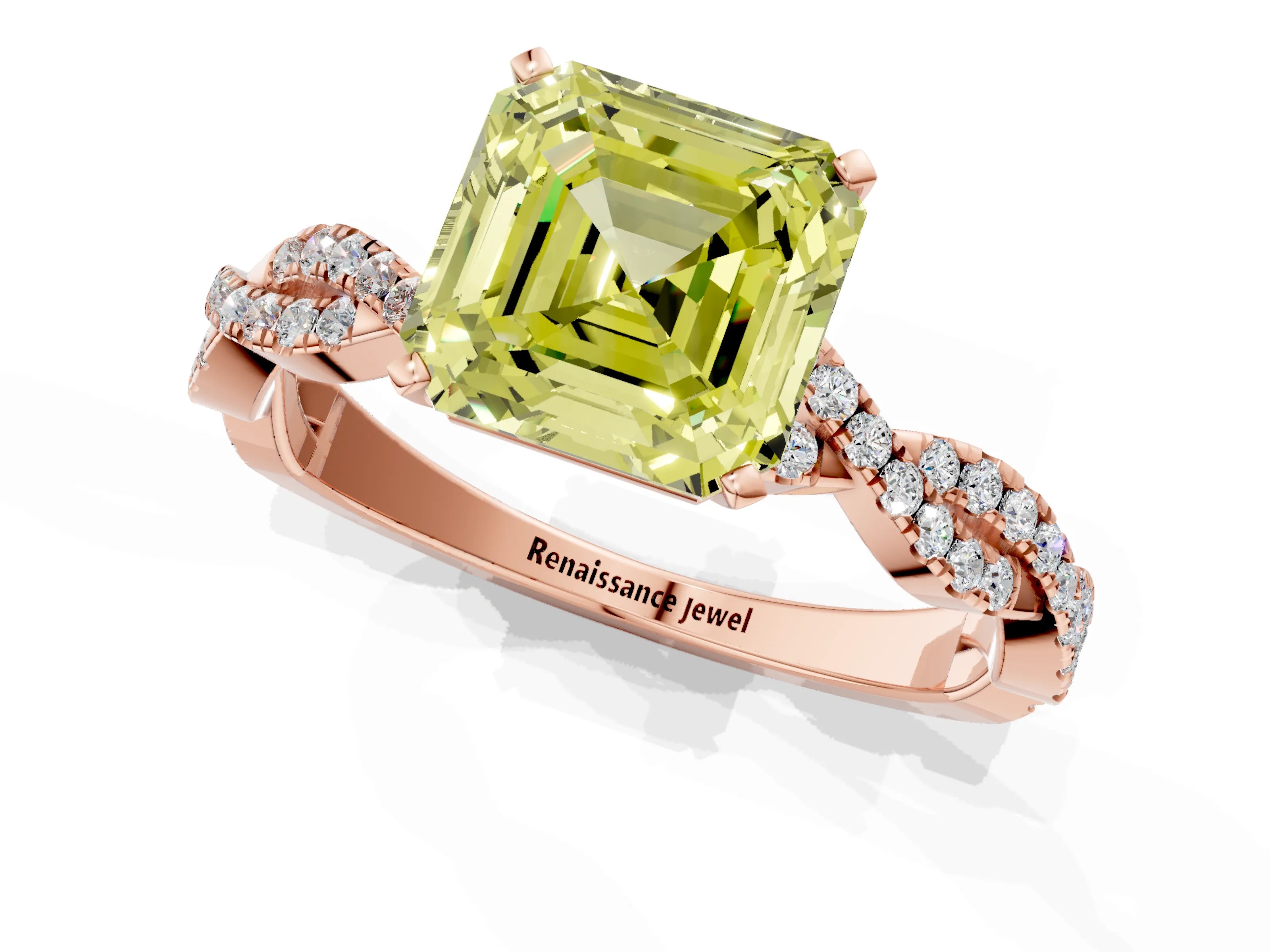Rose gold Fancy Yellow Asscher Cut Solitaire Twisted Pave Band with Four-Prong Setting_4