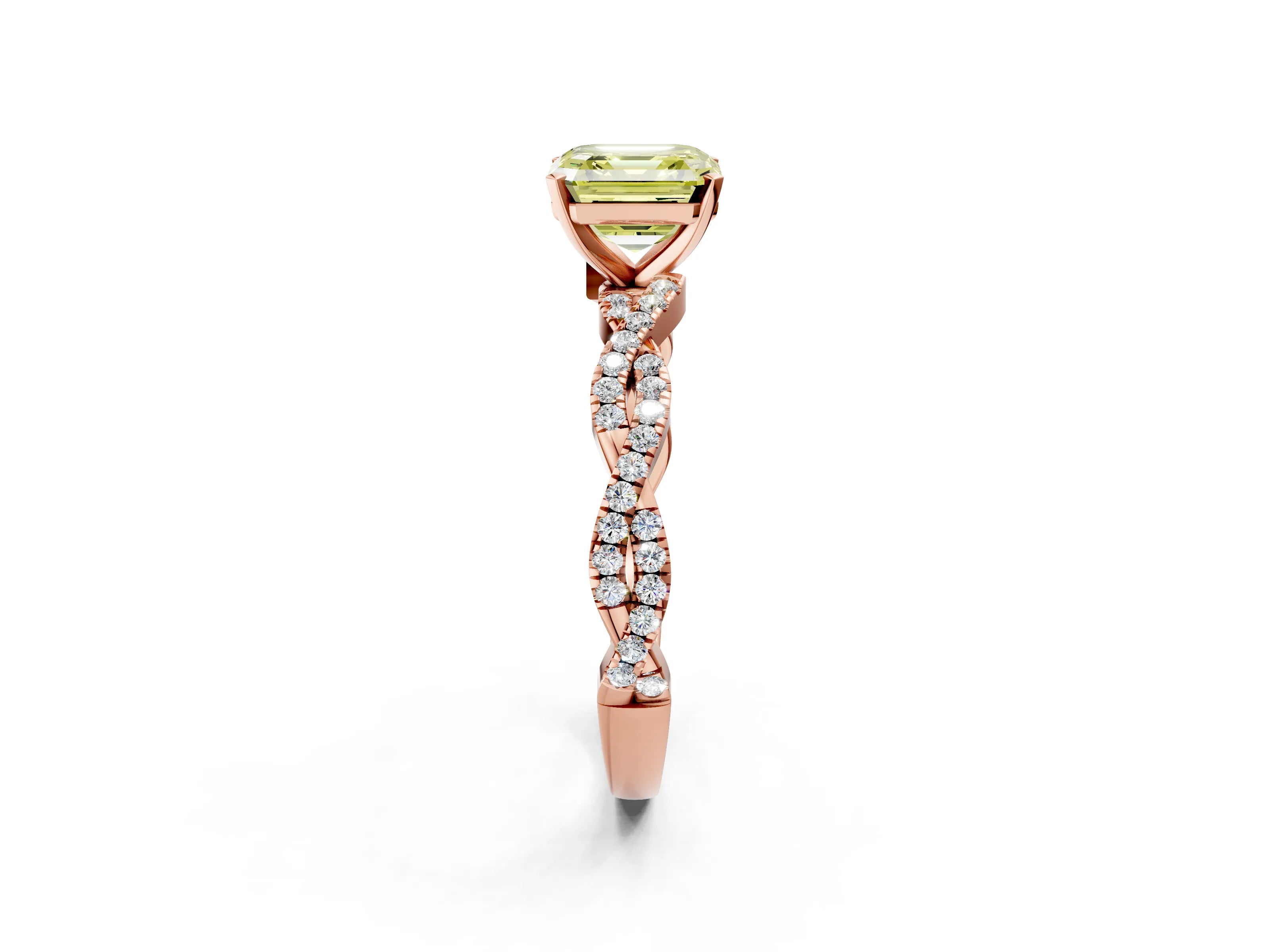 Rose gold Fancy Yellow Asscher Cut Solitaire Twisted Pave Band with Four-Prong Setting_5