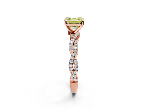 Rose gold Fancy Yellow Asscher Cut Solitaire Twisted Pave Band with Four-Prong Setting_5