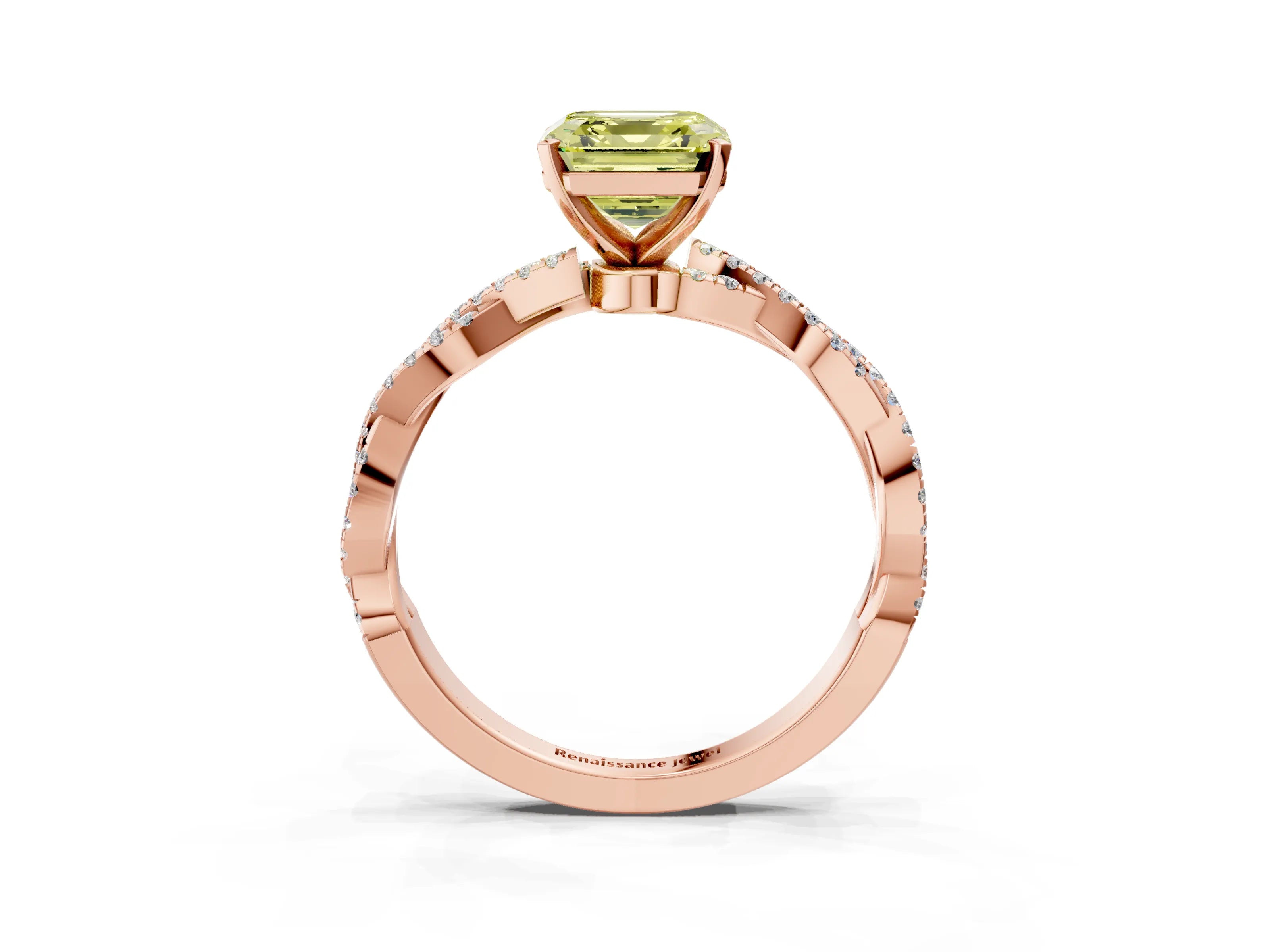Rose gold Fancy Yellow Asscher Cut Solitaire Twisted Pave Band with Four-Prong Setting_6