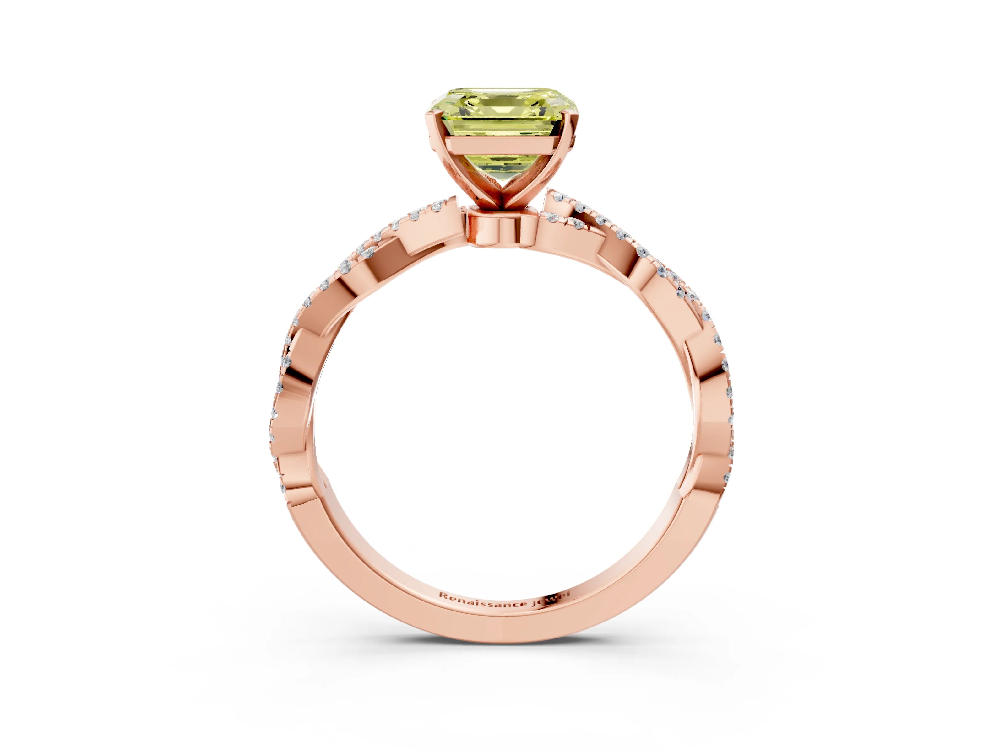 Rose gold Fancy Yellow Asscher Cut Solitaire Twisted Pave Band with Four-Prong Setting_7