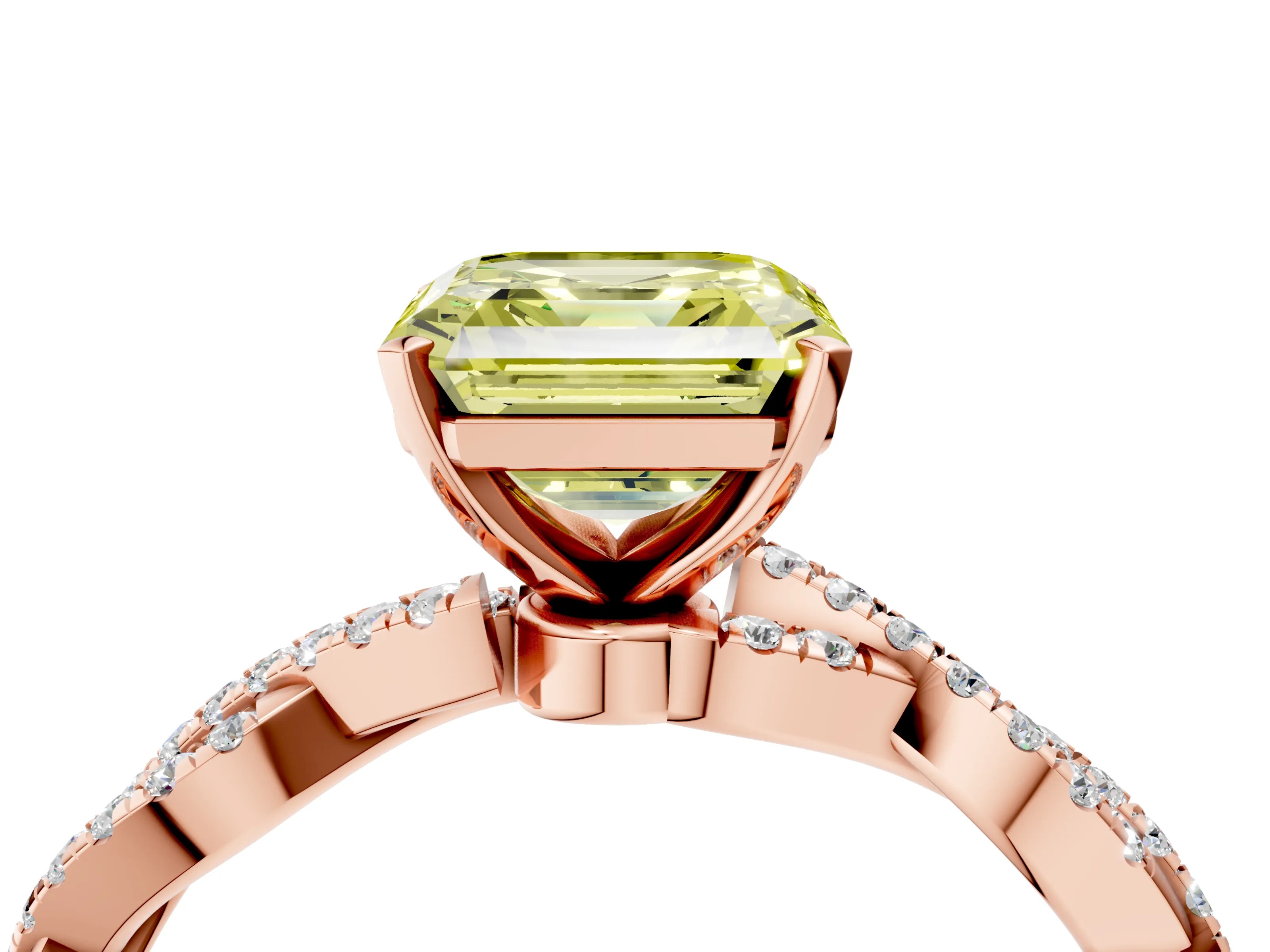 Rose gold Fancy Yellow Asscher Cut Solitaire Twisted Pave Band with Four-Prong Setting_8