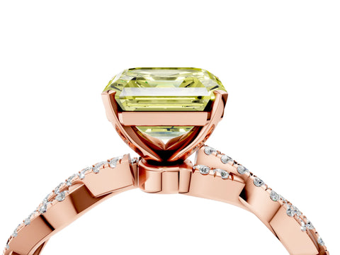 Rose gold Fancy Yellow Asscher Cut Solitaire Twisted Pave Band with Four-Prong Setting_8