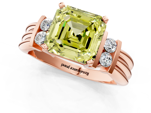 Rose Gold Asscher Cut Grooved Band Engagement Ring Setting for Fancy Yellow Center