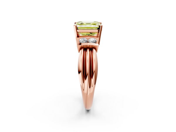 Rose Gold Asscher Cut Grooved Band Engagement Ring Setting for Fancy Yellow Center