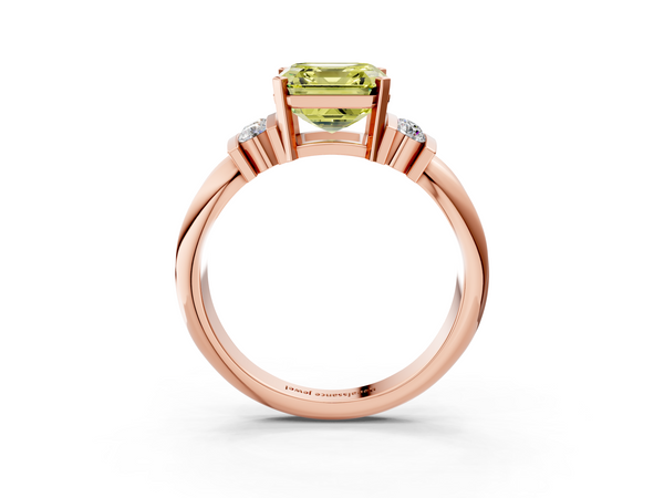 Rose Gold Asscher Cut Grooved Band Engagement Ring Setting for Fancy Yellow Center