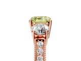 Rose gold Fancy Yellow Asscher Cut Three-Stone Diamond Ring with Pavé Band and Four-Prong Setting_5