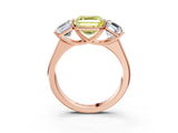 Rose gold Fancy Yellow Asscher Cut Three-Stone Diamond Ring with Prong Setting on a Classic Band_15