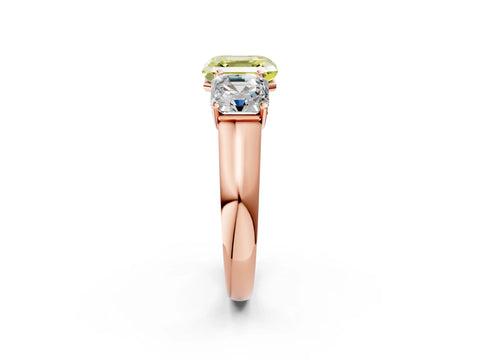 Rose gold Fancy Yellow Asscher Cut Three-Stone Diamond Ring with Prong Setting on a Classic Band_2