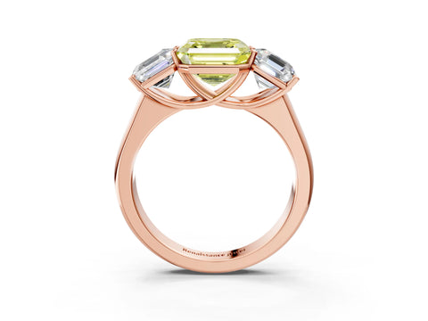 Rose gold Fancy Yellow Asscher Cut Three-Stone Diamond Ring with Prong Setting on a Classic Band_3