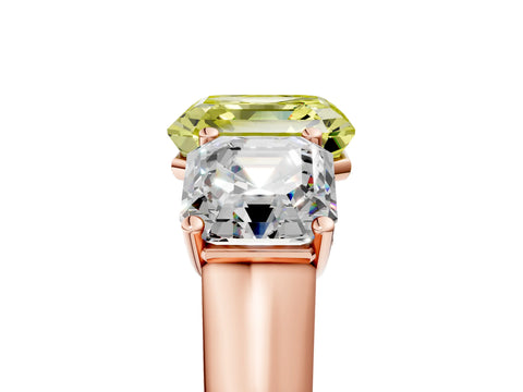 Rose gold Fancy Yellow Asscher Cut Three-Stone Diamond Ring with Prong Setting on a Classic Band_5