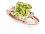 Rose gold Fancy Yellow Asscher  Cut Three-Stone Solitaire Ring with Round Accent Diamonds and Four-Prong Setting_37