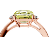 Rose gold Fancy Yellow Asscher  Cut Three-Stone Solitaire Ring with Round Accent Diamonds and Four-Prong Setting_40