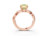 Rose gold Fancy Yellow Asscher  Cut Twist Band Solitaire Diamond Ring with Pavé Setting_6