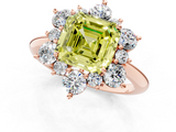 Rose gold Fancy Yellow Asscher  Diamond Cluster Halo Ring with Solitaire Band and Four-Prong Setting_1