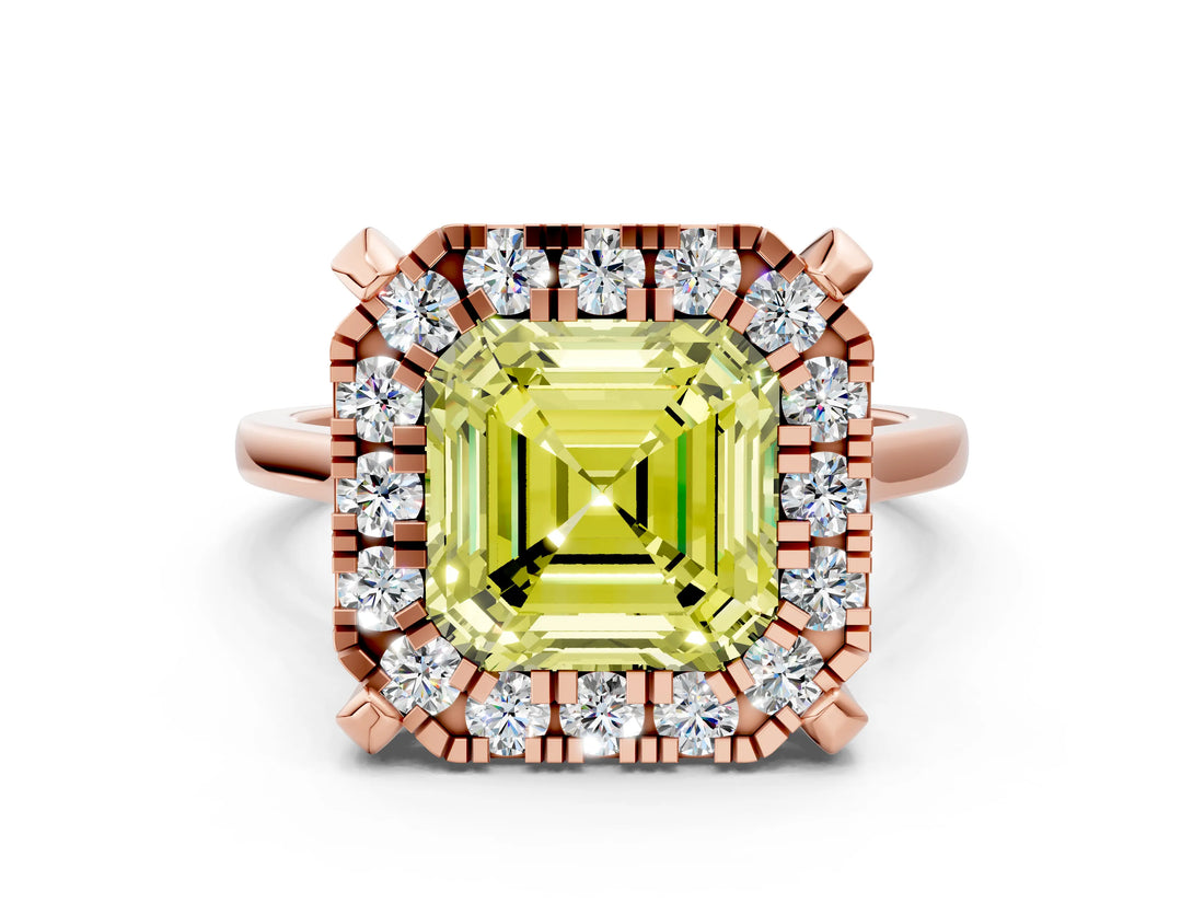 Rose gold Fancy Yellow Asscher  Diamond Cluster Halo Solitaire with Four-Prong Setting_127