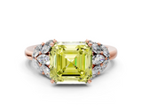 Rose gold Fancy Yellow Asscher  Diamond Cluster Leaf Design Ring with Prong Setting