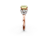 Rose gold Fancy Yellow Asscher  Diamond Cluster Leaf Design Ring with Prong Setting_2