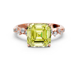 Rose gold Fancy Yellow Asscher  Diamond Cluster Prong-Set Solitaire Ring