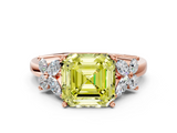 Rose gold Fancy Yellow Asscher  Diamond Floral Cluster Ring with Solitaire Band and Prong Setting