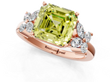 Rose gold Fancy Yellow Asscher  Diamond Floral Cluster Ring with Solitaire Band and Prong Setting_1
