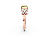 Rose gold Fancy Yellow Asscher  Diamond Floral Cluster Ring with Solitaire Band and Prong Setting_2
