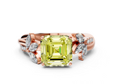 Rose gold Fancy Yellow Asscher  Diamond Floral Vine Solitaire Engagement Ring