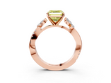 Rose gold Fancy Yellow Asscher  Diamond Floral Vine Solitaire Engagement Ring_3