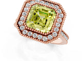 Rose gold Fancy Yellow Asscher  Diamond Halo Ring with Milgrain Frame and Pavé Band_95