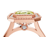 Rose gold Fancy Yellow Asscher  Diamond Halo Ring with Milgrain Frame and Pavé Band_98