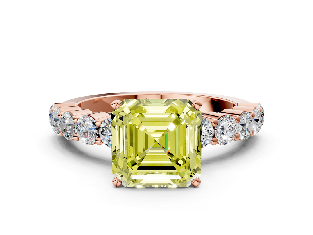 Rose gold Fancy Yellow Asscher  Diamond Pavé Band Solitaire with Four-Prong Setting_69