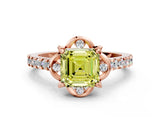 Rose gold Fancy Yellow Asscher  Diamond Pave Band with Floral Prong Setting_27
