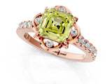 Rose gold Fancy Yellow Asscher  Diamond Pave Band with Floral Prong Setting_28