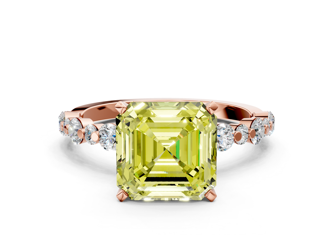 Rose gold Fancy Yellow Asscher  Diamond Prong Set Engagement Ring with Pave Band_17