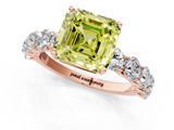 Rose gold Fancy Yellow Asscher  Diamond Prong Setting with Side Stones on a Pave Band_1
