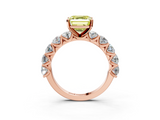 Rose gold Fancy Yellow Asscher  Diamond Prong Setting with Side Stones on a Pave Band_3